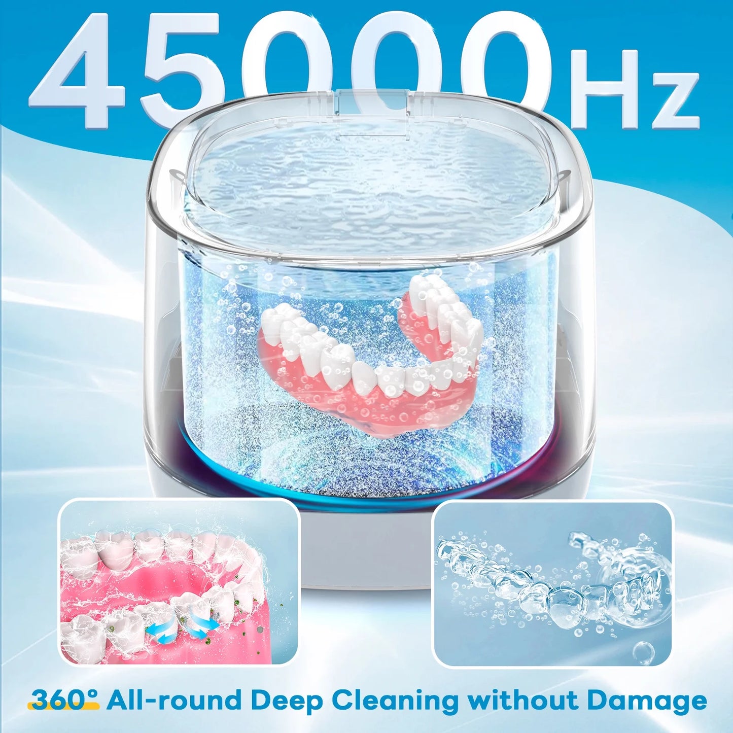 Ultrasonic Jewelry Cleaner, 45Khz Ultrasonic Retainer Cleaner for Dental, Mouth Guard, Ring
