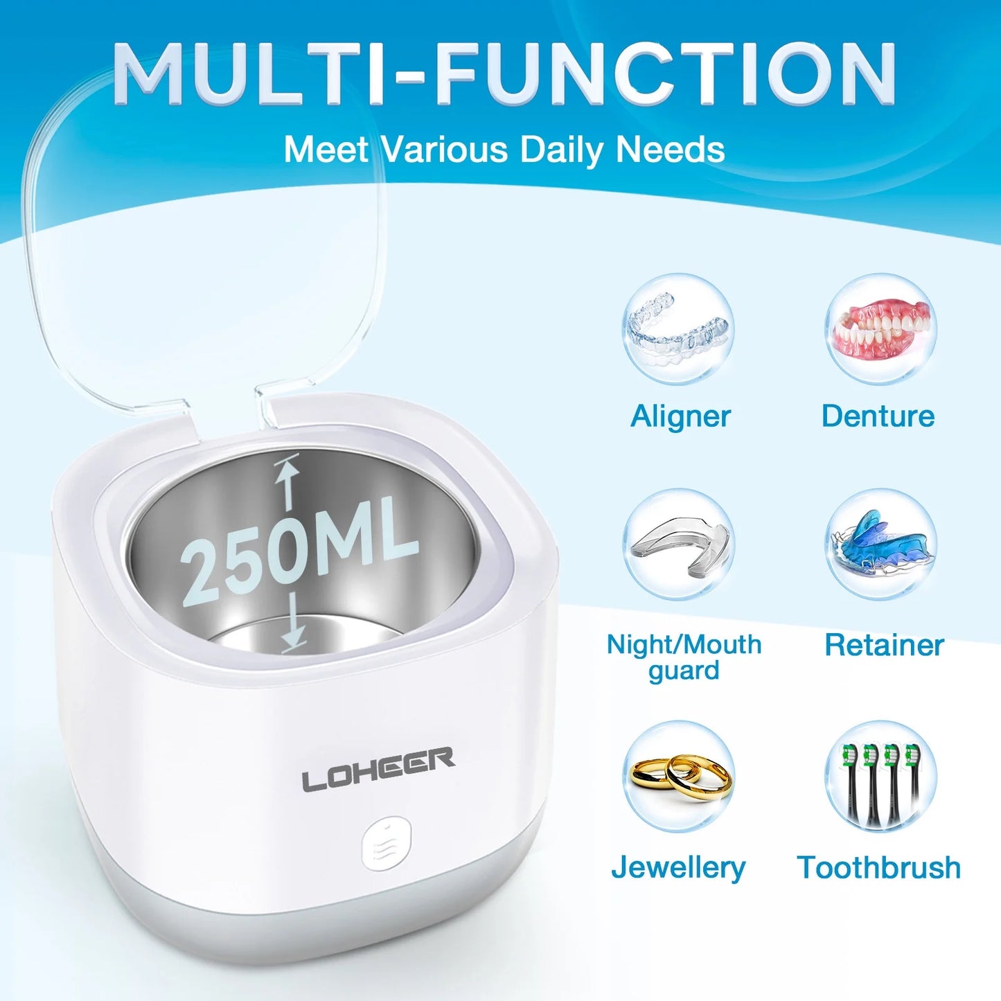 Ultrasonic Jewelry Cleaner, 45Khz Ultrasonic Retainer Cleaner for Dental, Mouth Guard, Ring