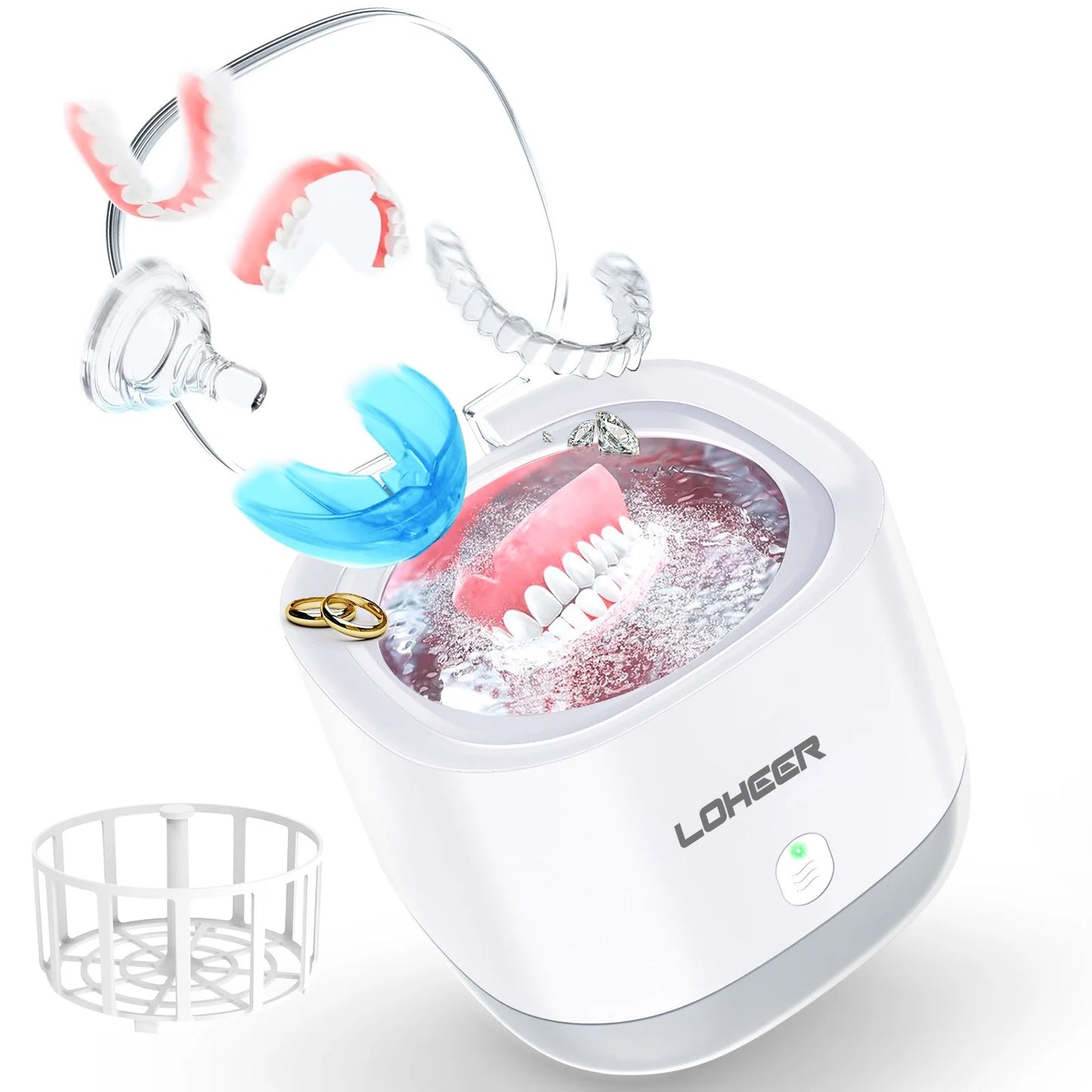 Ultrasonic Jewelry Cleaner, 45Khz Ultrasonic Retainer Cleaner for Dental, Mouth Guard, Ring