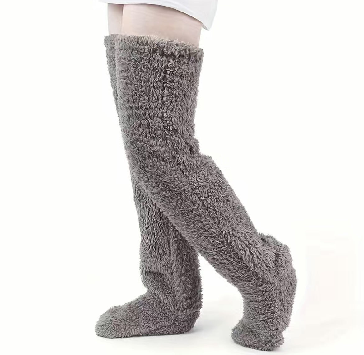 Over Knee High Fuzzy Long Socks Winter Warm Cold Leg Knee Joint Cold-Proof Stockings Home Floor Sleeping Socks