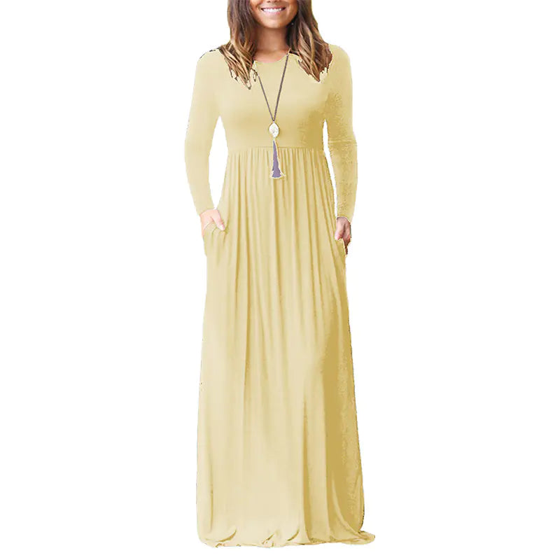 Women's Casual Long Sleeve Elastic Waist Dress