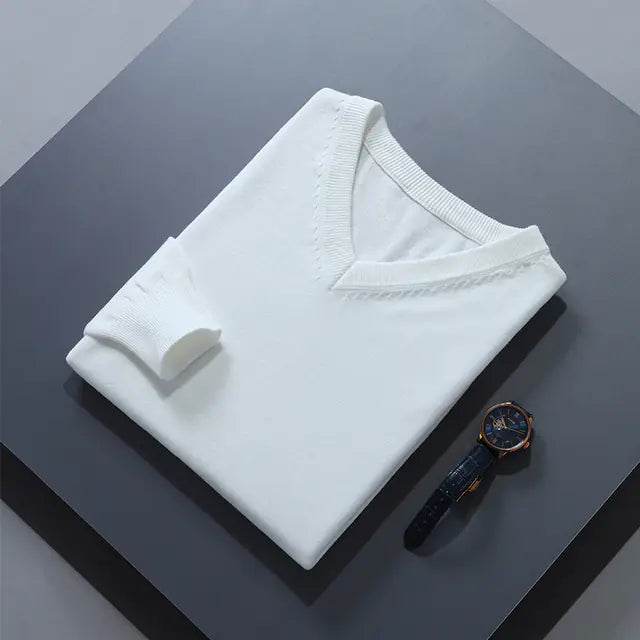 Men's V-Neck Cashmere Sweater - Soft Warm Pullover