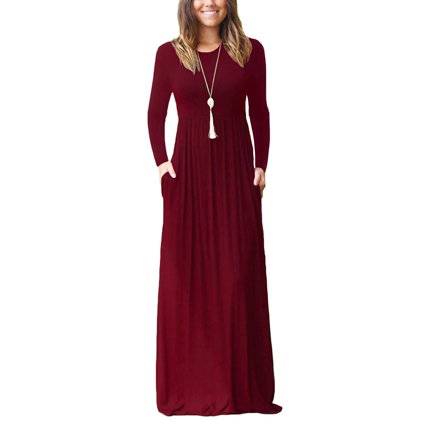 Women's Casual Long Sleeve Elastic Waist Dress