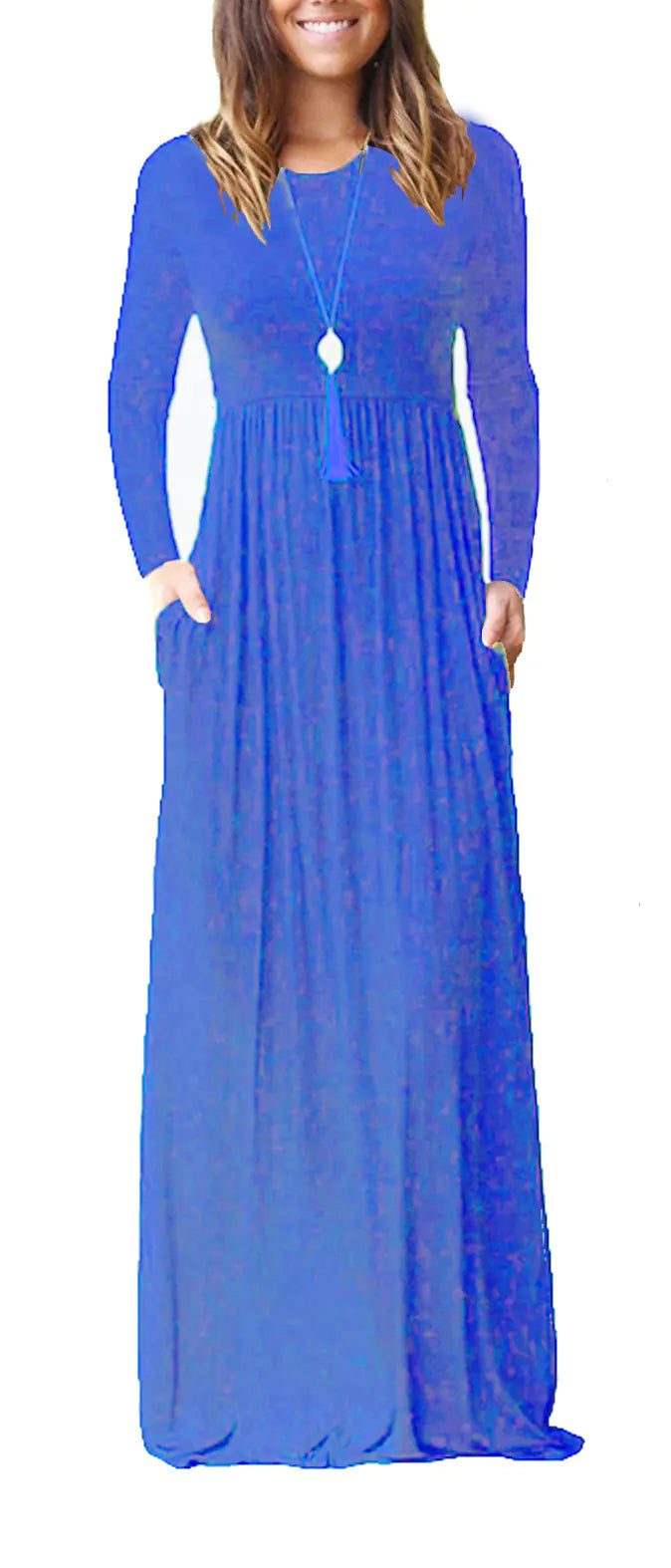 Women's Casual Long Sleeve Elastic Waist Dress