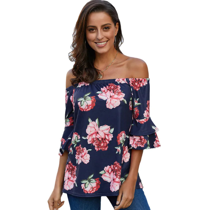 Women's Off-Shoulder Printed Blouse