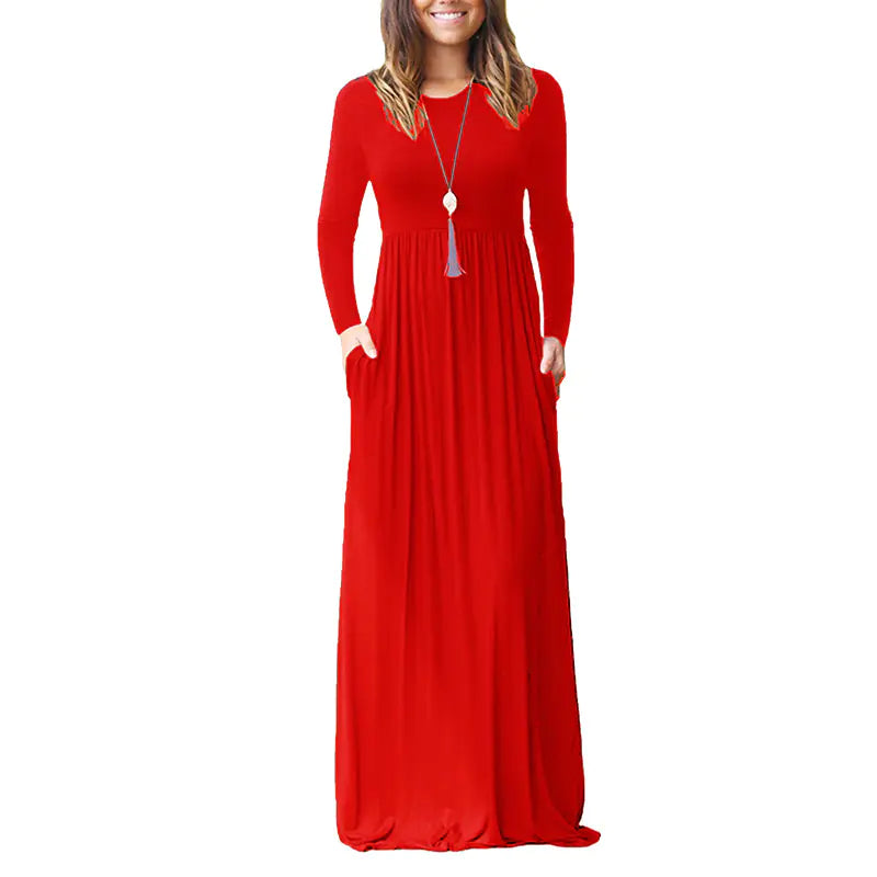Women's Casual Long Sleeve Elastic Waist Dress