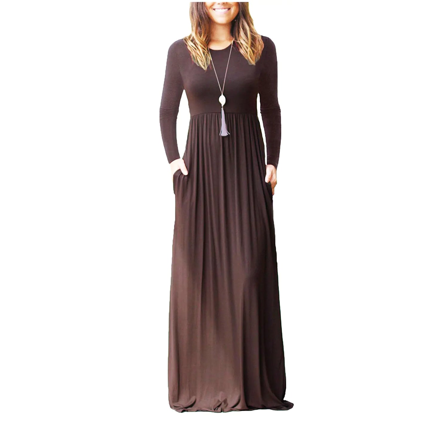 Women's Casual Long Sleeve Elastic Waist Dress