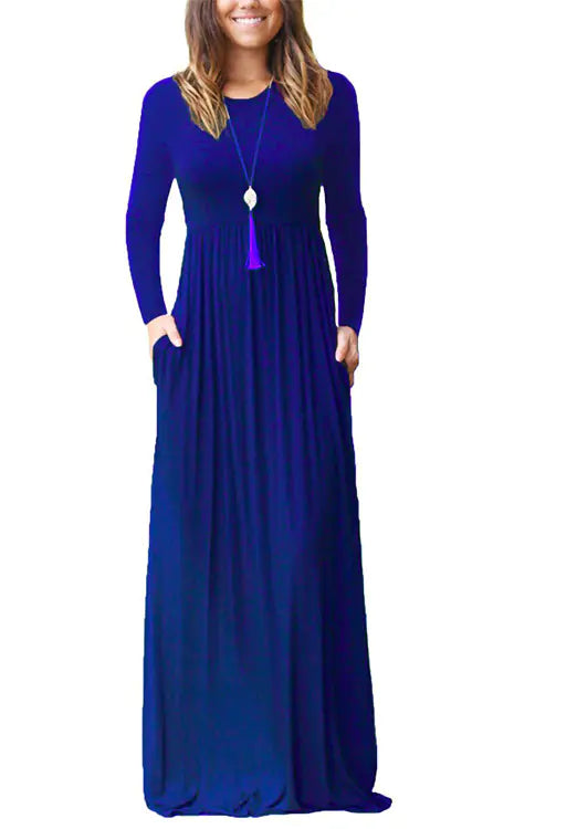 Women's Casual Long Sleeve Elastic Waist Dress