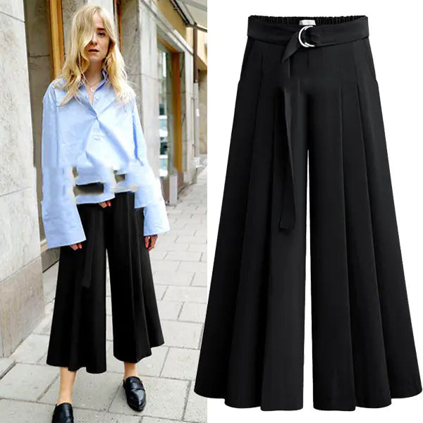 Plus Size Women's Pleated Wide Leg Pants with Ties