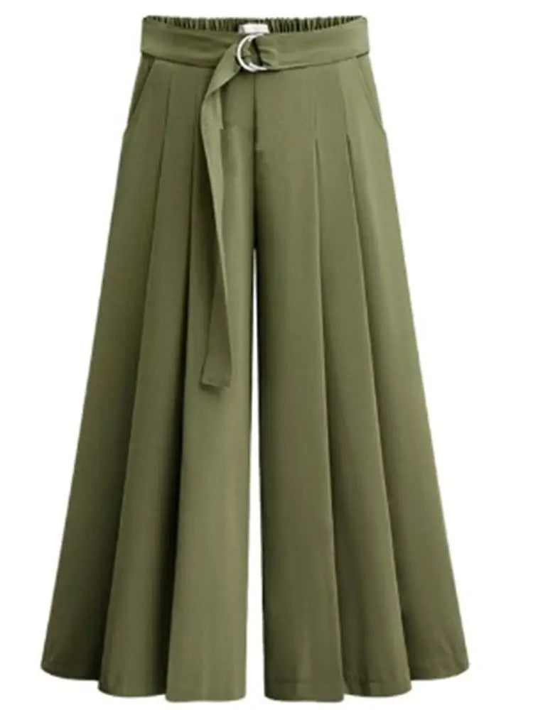Plus Size Women's Pleated Wide Leg Pants with Ties