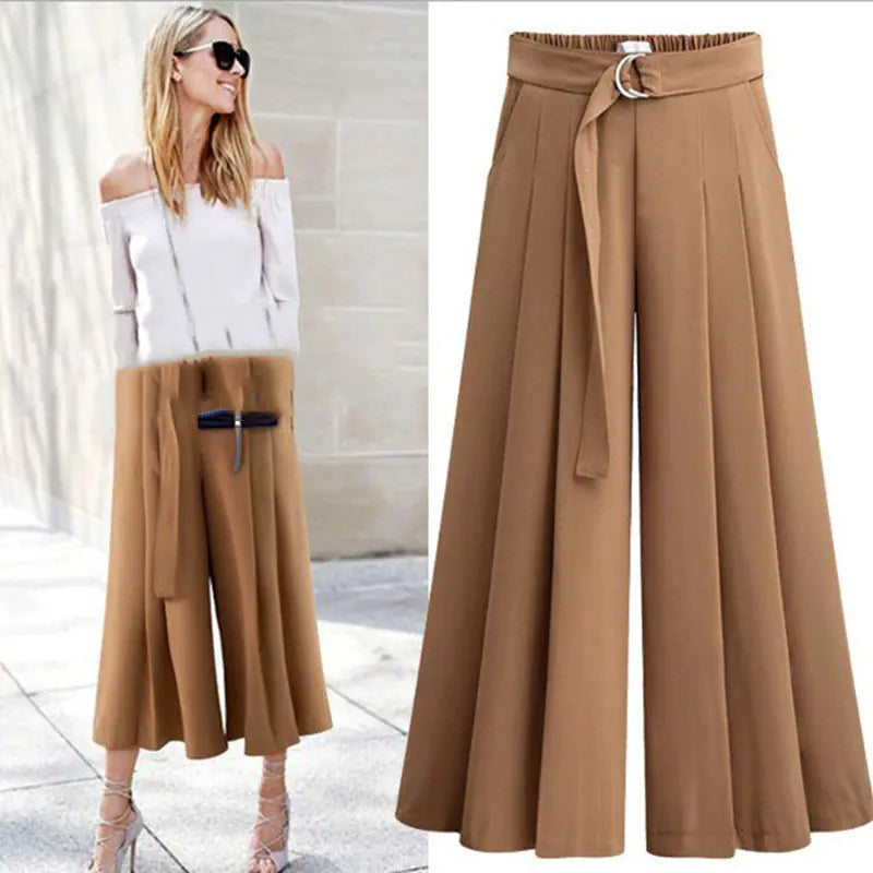 Plus Size Women's Pleated Wide Leg Pants with Ties