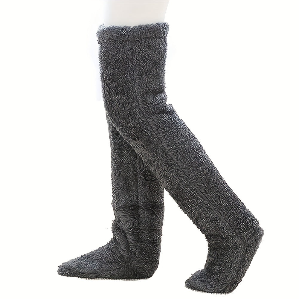 Over Knee High Fuzzy Long Socks Winter Warm Cold Leg Knee Joint Cold-Proof Stockings Home Floor Sleeping Socks
