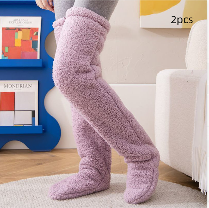 Over Knee High Fuzzy Long Socks Winter Warm Cold Leg Knee Joint Cold-Proof Stockings Home Floor Sleeping Socks