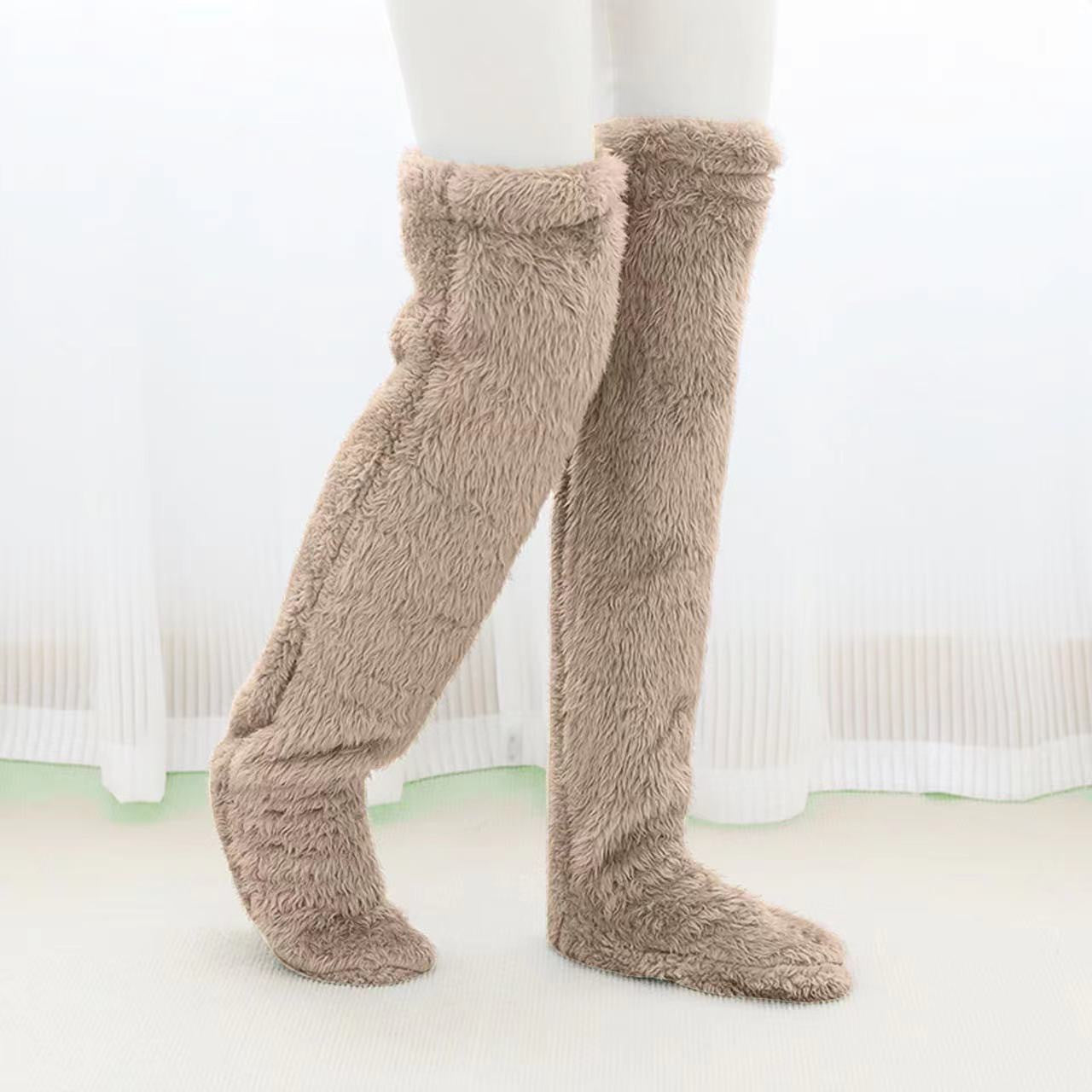 Over Knee High Fuzzy Long Socks Winter Warm Cold Leg Knee Joint Cold-Proof Stockings Home Floor Sleeping Socks