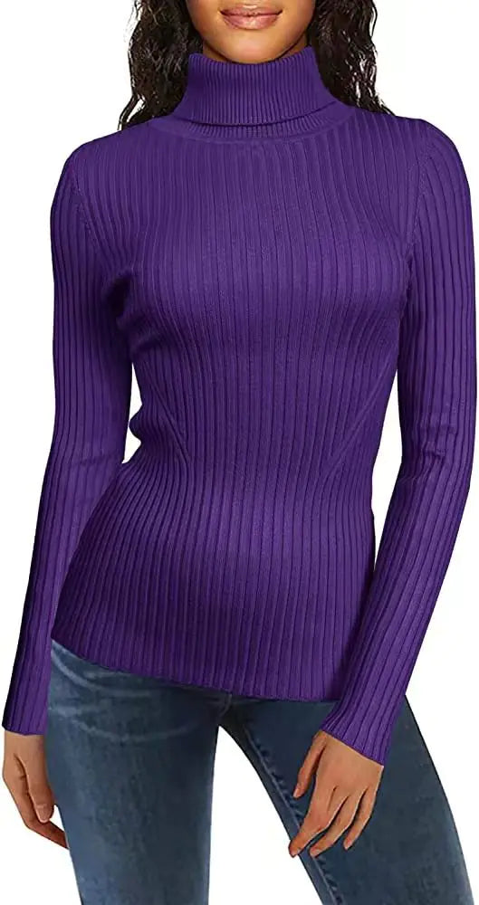 Fashionable Turtleneck Ribbed Sweater for Women