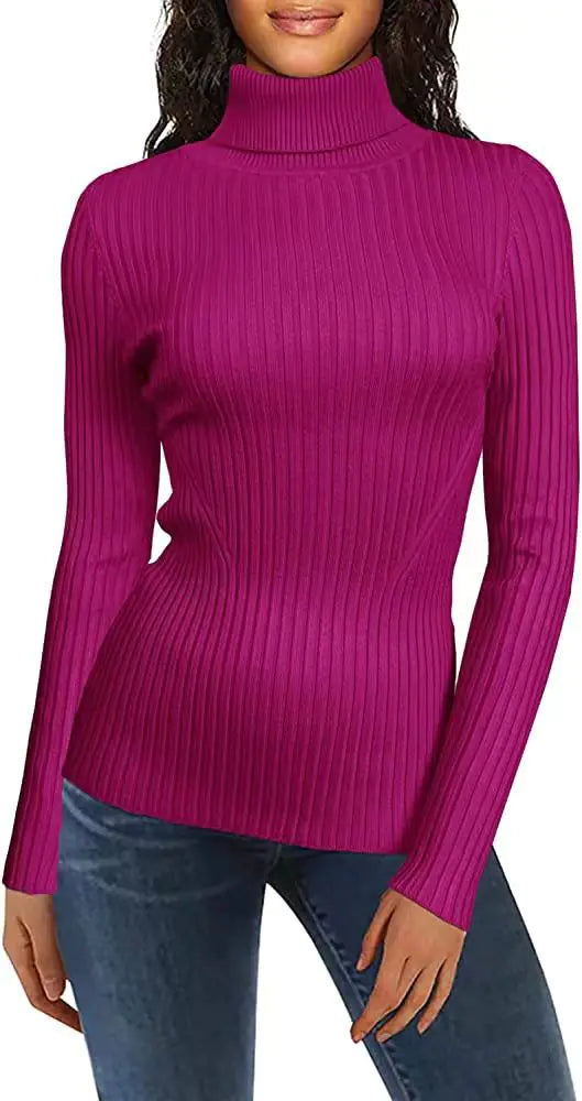 Fashionable Turtleneck Ribbed Sweater for Women