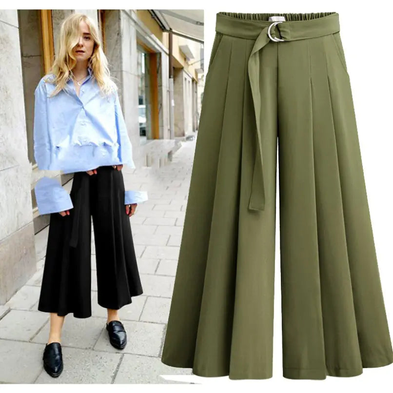 Plus Size Women's Pleated Wide Leg Pants with Ties