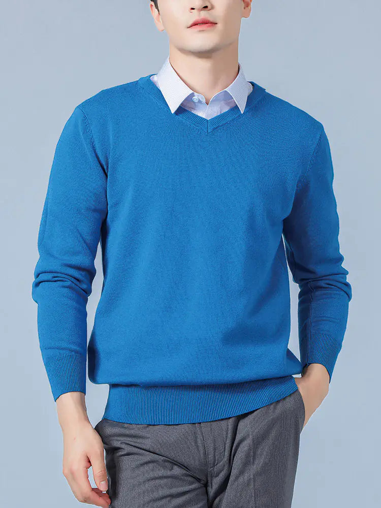 Men's V-Neck Cashmere Sweater - Soft Warm Pullover