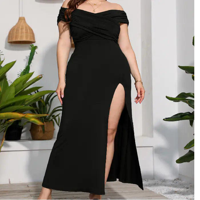 Elegant Plus Size High Waist Split Dress for Women