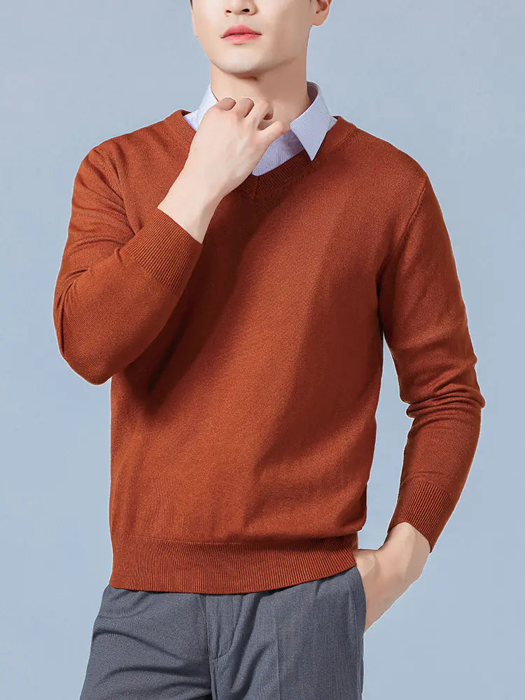 Men's V-Neck Cashmere Sweater - Soft Warm Pullover