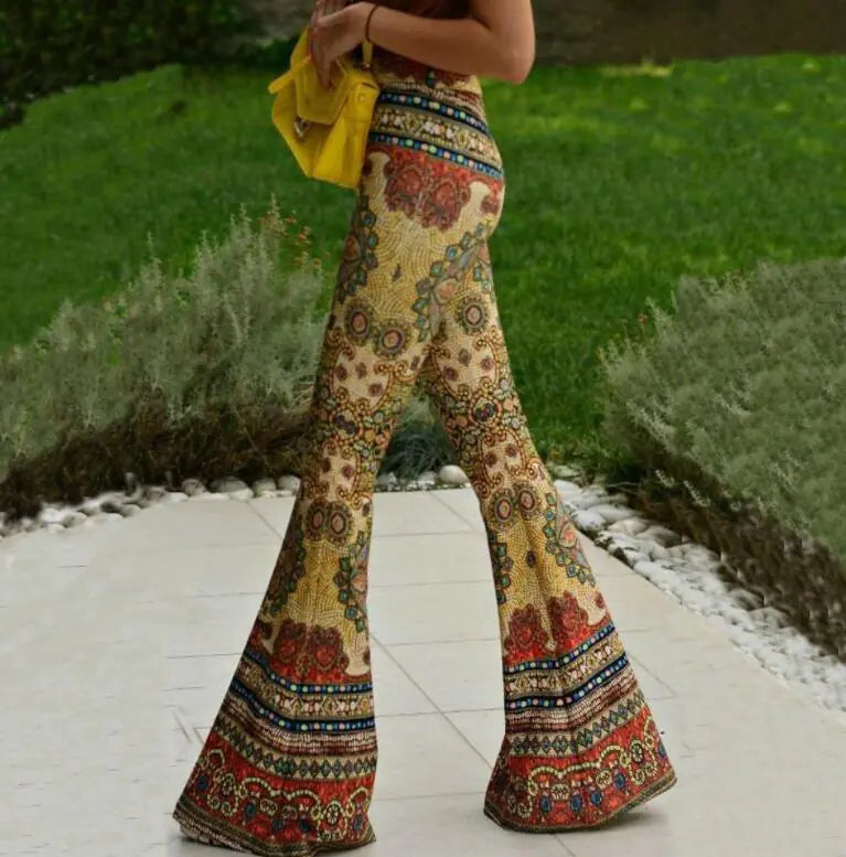 Bohemian Print Bell Bottom Pants